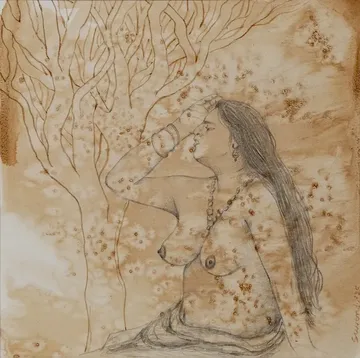 Spur of the moment by Suvendu Bhandari - Watercolor, graphite, salt, tea stain