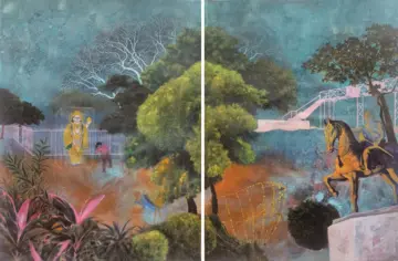 Night watcher (diptych) by Abhrajit Kundu - Acrylic on paper