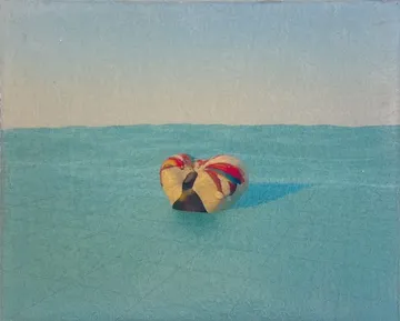 Floating heart II by Boris Colin Alphonse - Digital sculpture made in Blender, UV print on prepared MDF board (water sealant, primer, gesso)