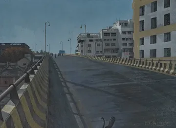 Akhota bridge by Akbar Ali Sunasara - Acrylic on handmade paper