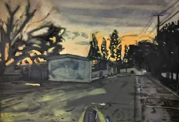 An unemployed evening, Carmichael, CA by Nitheen Ramalingam - Oil & charcoal on canvas
