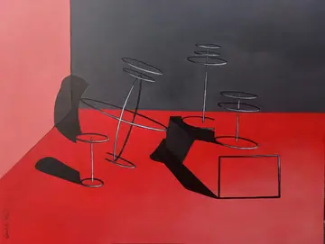 Still life I (on red background) by Kartik Tripathi - Acrylic on canvas
