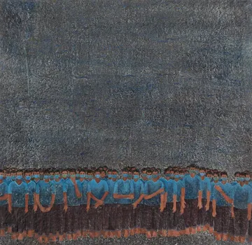 People of first aspiration by Raju Baraiya - Mixed media on paper board 
