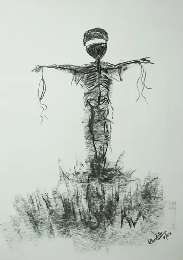 Scarecrow (II) by Kartik Tripathi - Charcoal on paper