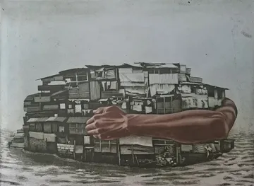City corner by Tukuna Dakua - Aquatint