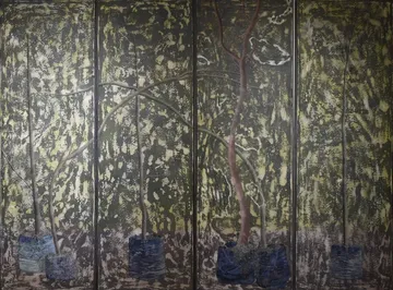 A seed of doom from the day I was born, set of IV by Gurdeep Brar - Acrylic, gouache and plaster on wood panel